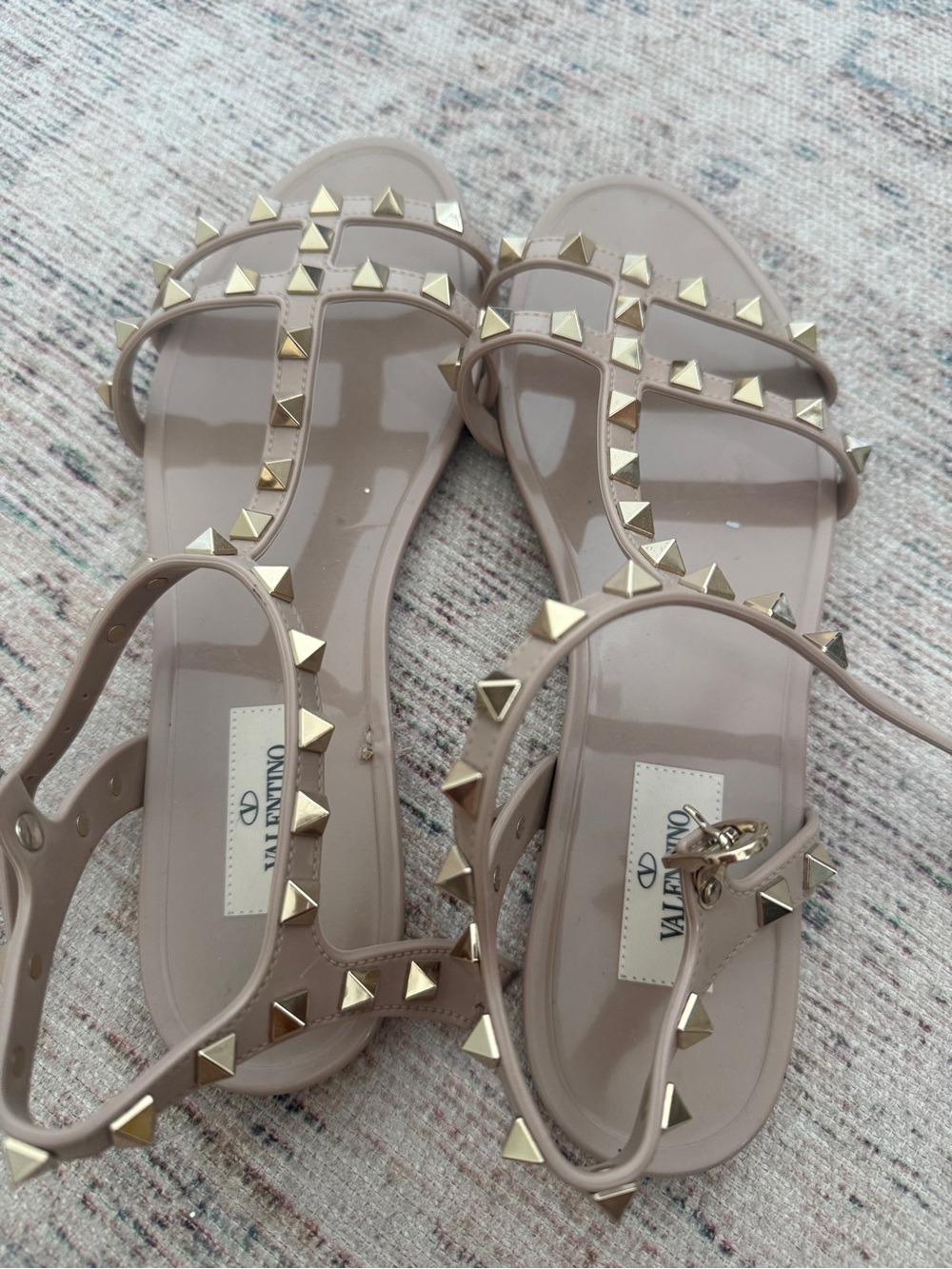 BROKEN Valentino Garavani Taupe Patent Jelly Studded Sandals - SELLING FOR PARTS